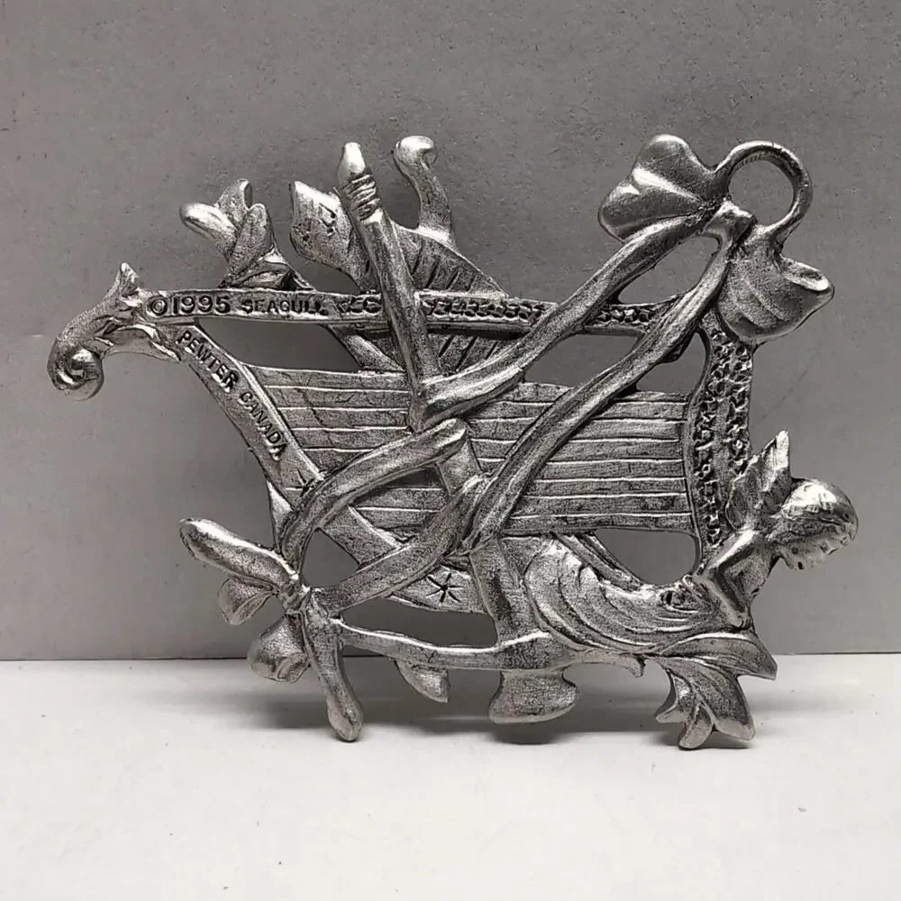 Lot‎ of 3 Seagull Pewter Ornament Canada 1988 1995 1996 Wreath Cherub Music